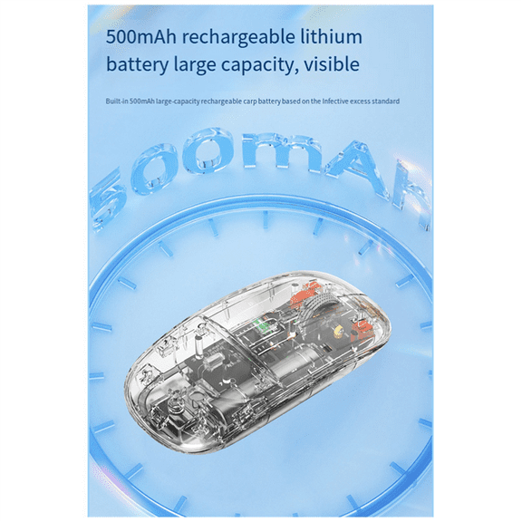 Mute Wireless Bluetooth Mouse 3-Mode Transparent Mouse 2.4G+BT for Laptop/Tablet,1 x Mouse 1 x USB receiver 1 x Charging cable,silver
