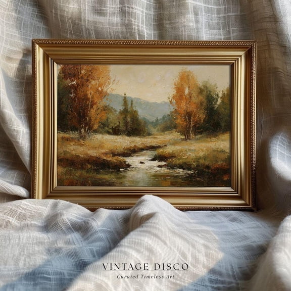 Muted Autumn Stream Wall Art Print - Rustic Farmhouse Fall Print, Vintage Landscape Turkey Day Decor UNFRAMED PAPER POSTER, Home Decor, Vintage Gift, Living Room Dercor