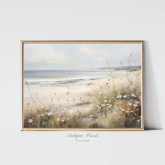 Muted Beach Landscape Wall Art, Neutral Seascape, Vintage Coastal Wall Art, Ocean Landscape Prints, Poster, Unframed Canvas Size 24x36