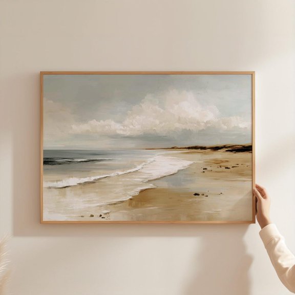 Muted Beach Neutral Shoreline Art Sand Seascape Wall Decor, Unframed Poster