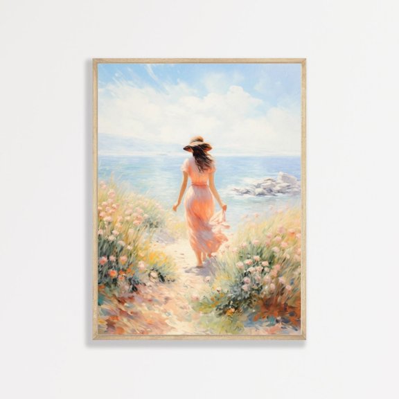 Muted Beach Portrait Wall Art Retro Pastel Coastal Home Decor