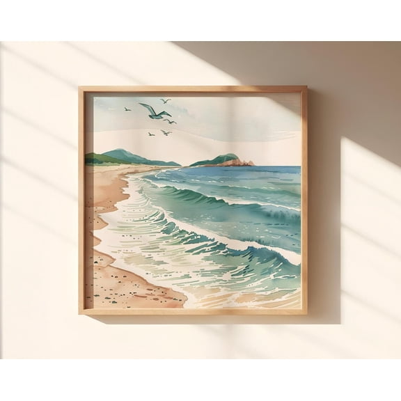 Muted Beach Print, Modern Coastal Wall Art, Sea Waves Art, Square Prints, Beachy Light Blue Aesthetic Wall Art Wall Art, Modern Wall Decor, 8x12 UNFRAMED