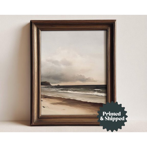 Muted Beach Print Moody Vintage Style Wall Art Coastal Farmhouse and Cottage Decor