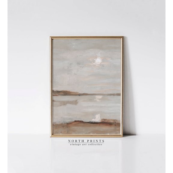 Muted Beach Scene Warm Tone Coastal Wall Art, Expressive Coastal Theme For Bedroom And Coastal Room Decor