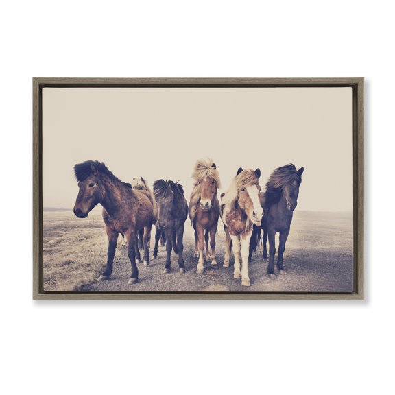 Stupell Industries Muted Brown Horse Group Brown Framed Floater Canvas Wall Art, design by Sisi and Seb