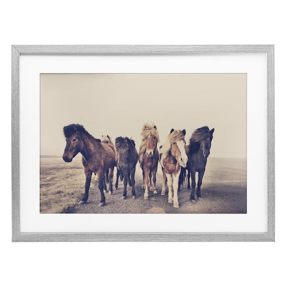 Stupell Industries Muted Brown Horse Group Gray Framed Print Under Glass, design by Sisi and Seb