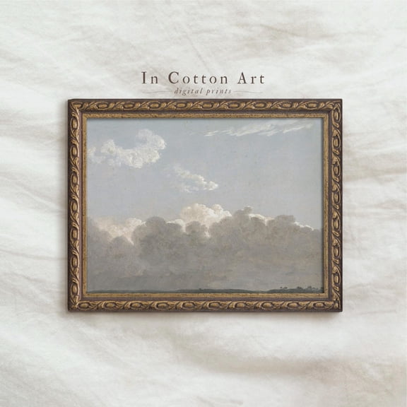 Muted Cloudy Landscape Soft Neutral Vintage Cloud Art, UNFRAMED Size 16x16