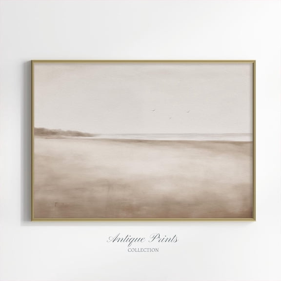 Muted Coastal, Vintage Seascape Wall Art, Antique Beach Landscape Poster, Neutral Beach Cottage Decor, 801, Stretched Canvas Size 16x24