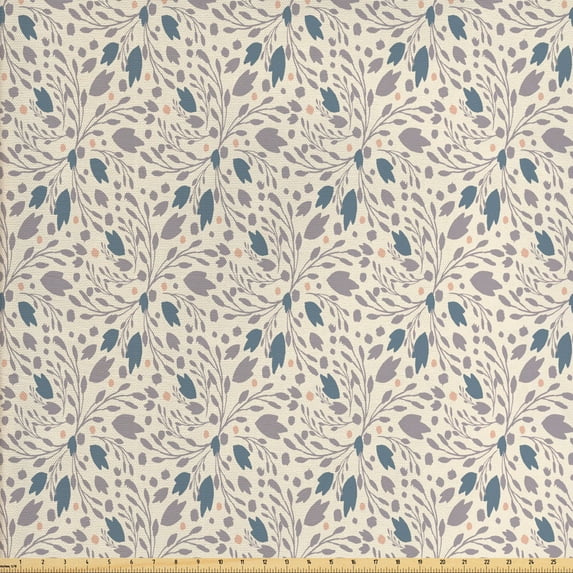 Ambesonne Muted Colors Fabric by the Yard Upholstery, Pastel Branches Spots, 5 Yards, Champagne Blue Grey