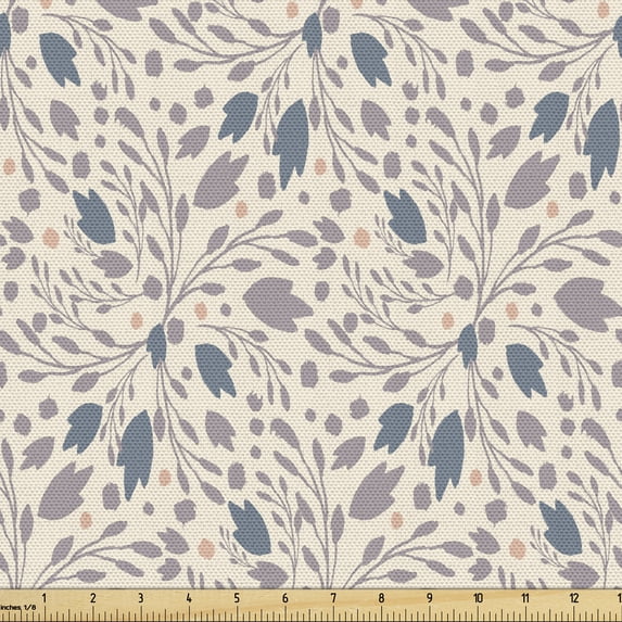 Ambesonne Muted Colors Fabric by the Yard Upholstery, Pastel Branches Spots, 1 Yard, Champagne Blue Grey