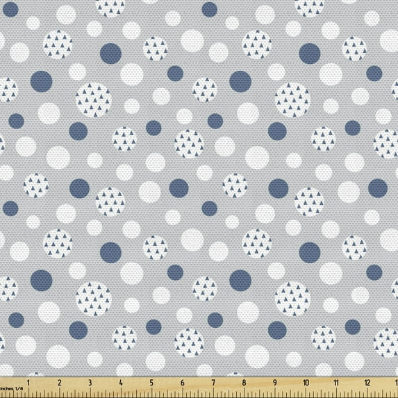 Ambesonne Muted Colors Fabric by the Yard Upholstery, Geometric Dots Design, 10 Yards, Dark Blue Pale Grey White