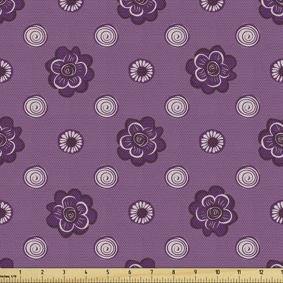 Muted Colors Fabric by the Yard, Romantic Pattern with Abstract Petals Swirls, Decorative Upholstery Fabric for Sofas and Home Accents, Pale Purple Pale Mauve by Ambesonne