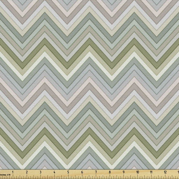 Muted Colors Fabric by the Yard Upholstery, Horizontally Aligned Chevron Inspired Layout Classic Abstract Details, Decorative Fabric for DIY and Home Accents, Multicolor by Ambesonne