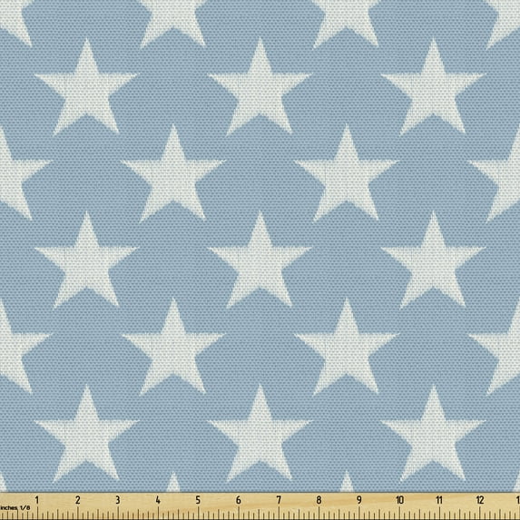 Ambesonne Muted Colors Fabric by the Yard Upholstery, Simple Striped Stars, 1 Yard, Sky Blue Cadet Blue