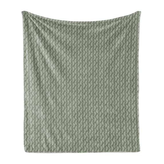 Muted Colors Soft Flannel Fleece Throw Blanket, Repetitive Leafy Simplistic Branches in Nature Monochrome Layout, Cozy Plush for Indoor and Outdoor Use, 50" x 60", Sage Green and White, by Ambesonne