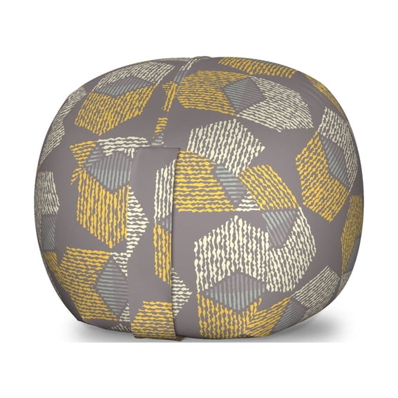 Muted Colors Storage Toy Bag Chair, Continuous Boho Abstract Forms Traditional Funky Earth Tones, Stuffed Animal Organizer Washable Bag, Large Size, Cocoa Mustard and Ivory, by Ambesonne