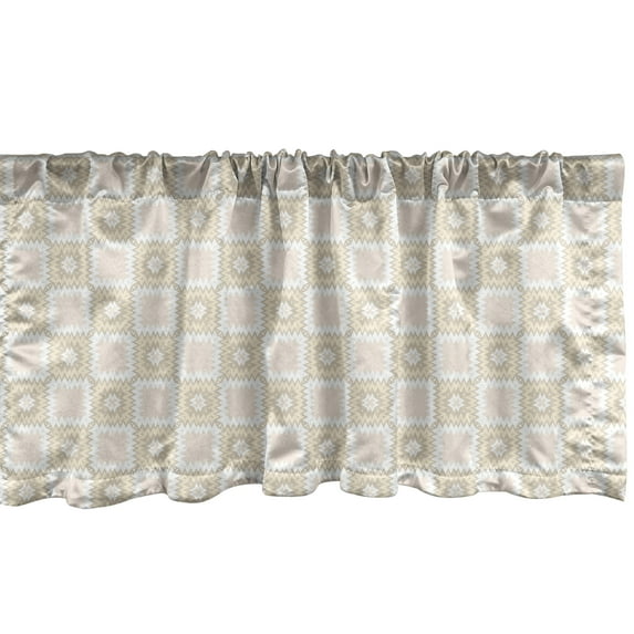 Muted Colors Window Valance, Abstract Zigzag Squares in Soft Tones Ornate Graphic Print, Curtain Valance for Kitchen Bedroom Decor with Rod Pocket, 54" X 12", Champagne Dust, by Ambesonne
