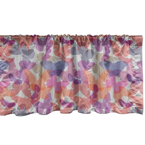 Muted Colors Window Valance, Charming Layout of Butterfly Silhouettes in Different Shades, Curtain Valance for Kitchen Bedroom Decor with Rod Pocket, 54" X 18", Pale Grey and Multicolor, by Ambesonne