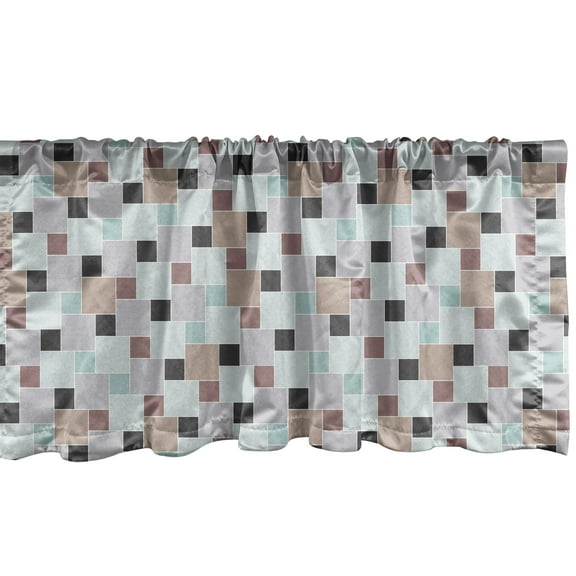 Muted Colors Window Valance, Small and Bigger Squares Pattern Graphical Modern and Calming Influences, Curtain Valance for Kitchen Bedroom Decor with Rod Pocket, 54" X 18", Multicolor, by Ambesonne