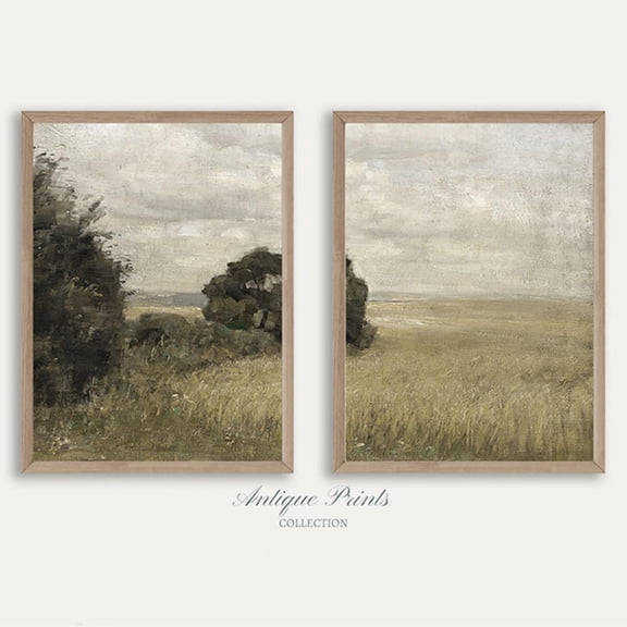 Muted Country Set Split Poster Neutral Landscape 2 Pieces Vintage Wall Art Countryside Rustic Farmhouse Decor, Set 2, Poster Only