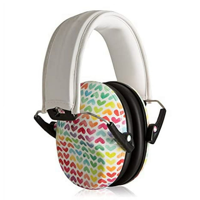 Muted Designer Hearing Protection for Infants & Kids - Adjustable Children's Ear Muffs from Toddler to Teen - Rainbow Hearts