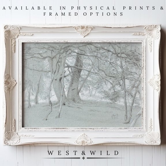 Muted Forest Wall Arts Vintage Forest Artwork Of Tree Landscape With Muted Colors Neutral Light Mint Green
