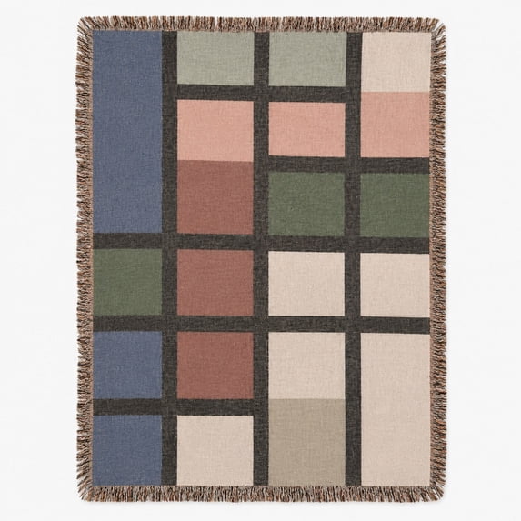 Muted Geometric Grid Blue, Green, Rust and Cream Woven Throw Blanket ...