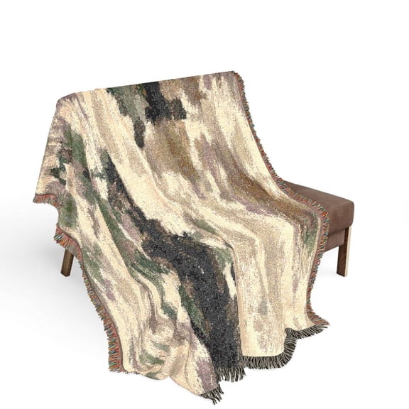 Muted Gray, Cream and Mauve Abstract Woven Throw Blanket, 100% Cotton, Modern Painterly Decor for Living Room