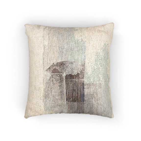 Muted Gray Geometric Architectural Woven Pillow, Taupe and Charcoal Rectangles