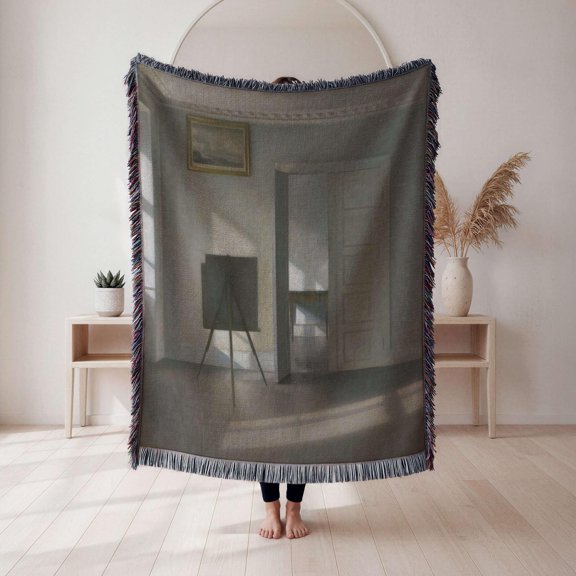 Muted Gray Interior Room Scene Woven Blanket, 100% Cotton, Contemporary Home Accent