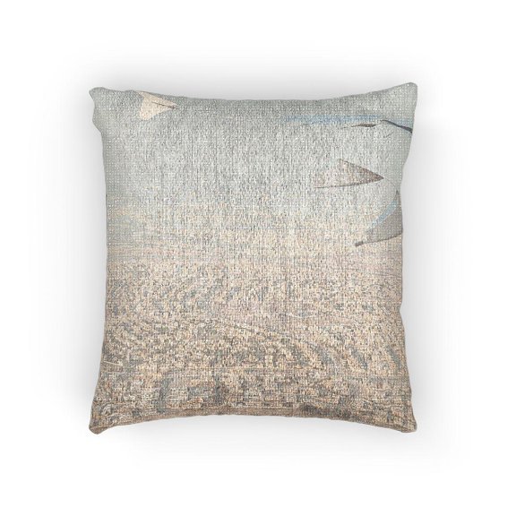 Muted Gray, Pale Blue and Beige Geometric Triangle Woven Pillow, Cotton-Polyester Shell