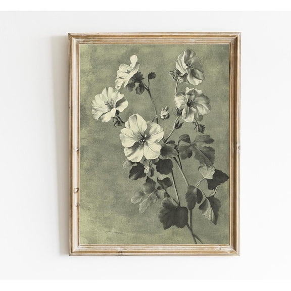 Muted Green Botanical Print Poster Olive Green Floral Sage Green Muted Tones Botanical Wall Art Poster able E755, Unframed Canvas Size 12x18 F03.1.18l328