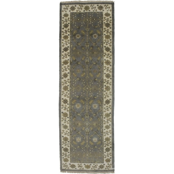 Muted Grey Oushak Chobi 3X8 Oriental Runner Rug Carpet