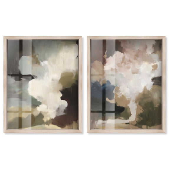 Muted Harmony Pair Shadowbox Print Boho Wall Decor Set by Art Remedy, Blonde Frame, 20 x 24