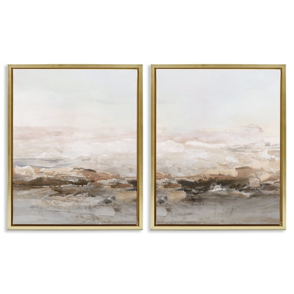 Stupell Industries Muted Horizon Neutral Tones 2 Piece Gold Framed Floater Canvas Set, design by Hazel J., 31 x 25