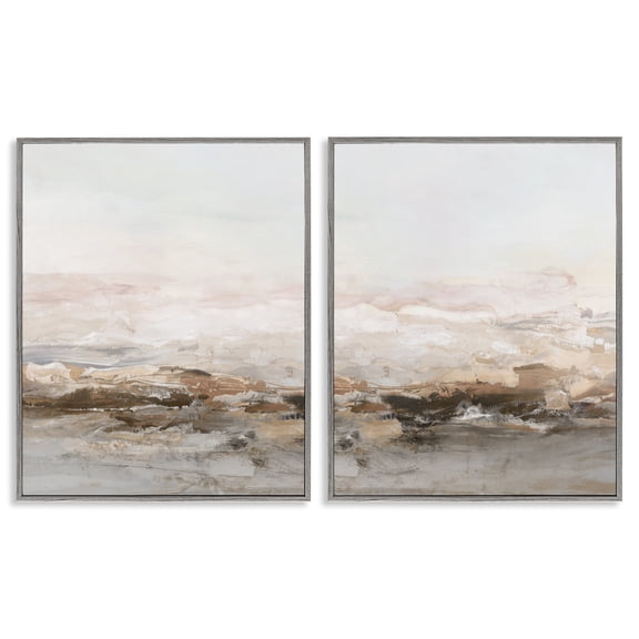 Stupell Industries Muted Horizon Neutral Tones 2 Piece Gray Framed Giclee Art Set, design by Hazel J., 20 x 16