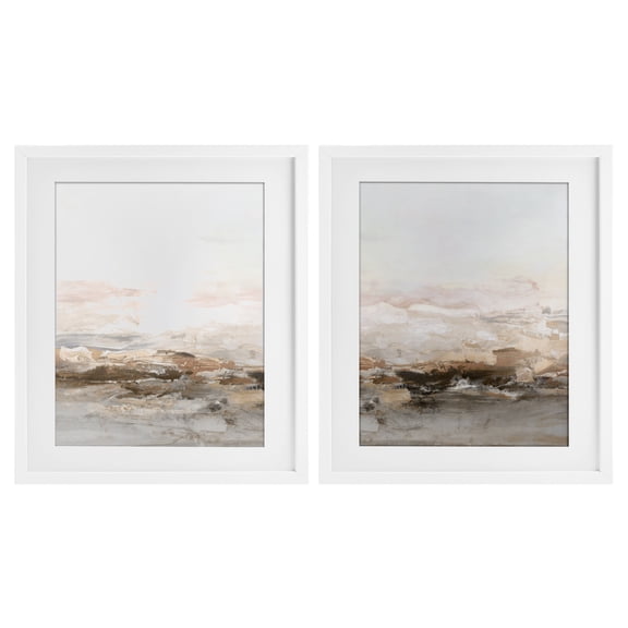 Stupell Industries Muted Horizon Neutral Tones 2 Piece White Framed Print Under Glass Set, design by Hazel J., 16 x 13