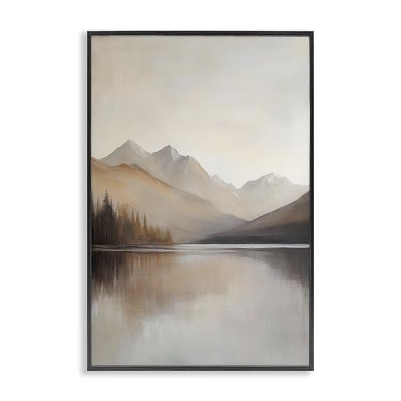 Stupell Industries Muted Lake Neutral Landscape Black Framed Giclee Art, design by Petal Prints Design