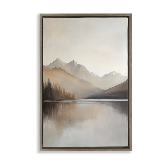 Stupell Industries Muted Lake Neutral Landscape Brown Framed Floater Canvas Wall Art, design by Petal Prints Design