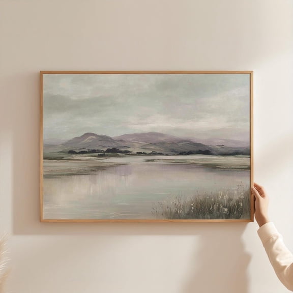 Muted Lake Neutral Mountain Hazy Landscape Poster Unframed Paper Print