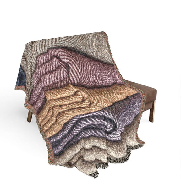 Muted Multicolor Herringbone Pattern Woven Throw Blanket, 100% Cotton, Rustic Home Accent