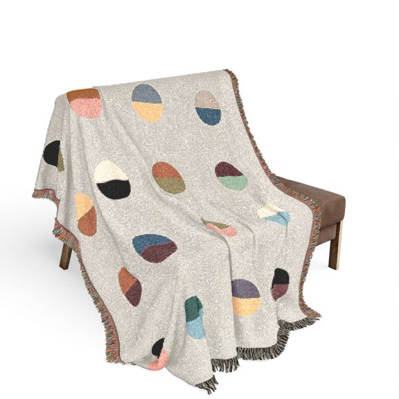 Muted Multicolor Two-Tone Circle Grid Woven Throw Blanket, 100% Cotton, Geometric Home Decor