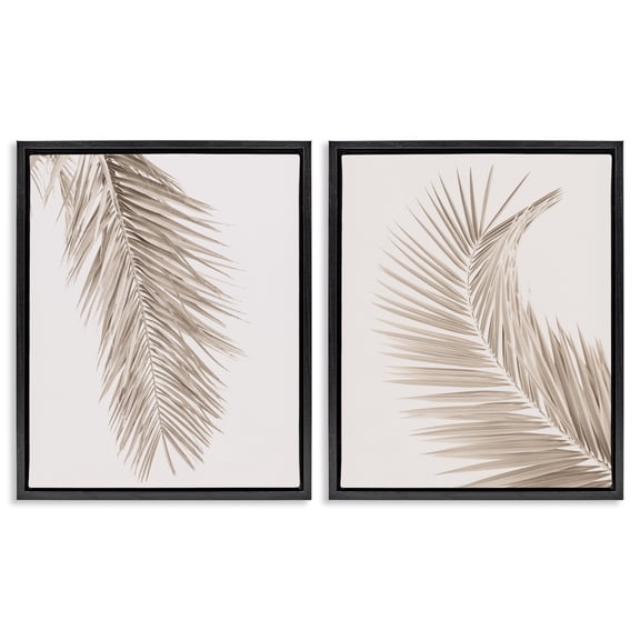 Stupell Industries Muted Neutral Brown Palms 2 Piece Black Framed Floater Canvas Set, design by Sisi and Seb