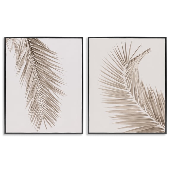 Stupell Industries Muted Neutral Brown Palms 2 Piece Black Framed Giclee Art Set, design by Sisi and Seb