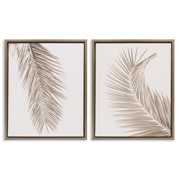 Stupell Industries Muted Neutral Brown Palms 2 Piece Brown Framed Floater Canvas Set, design by Sisi and Seb