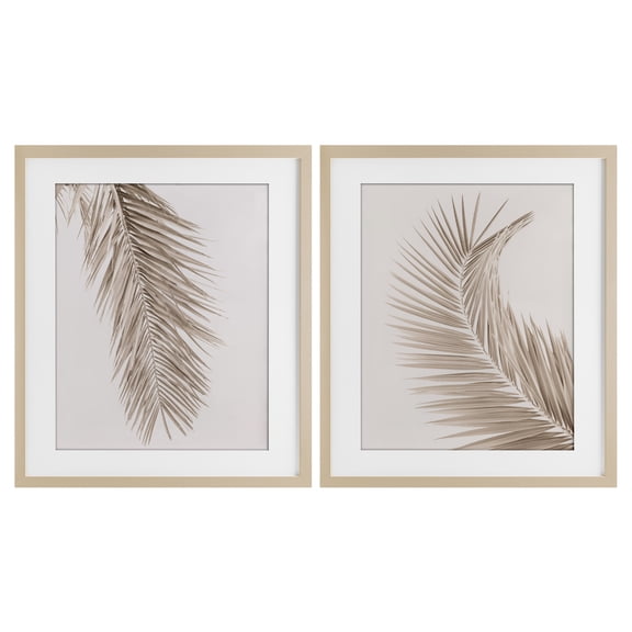 Stupell Industries Muted Neutral Brown Palms 2 Piece Birch Framed Print Under Glass Set, design by Sisi and Seb