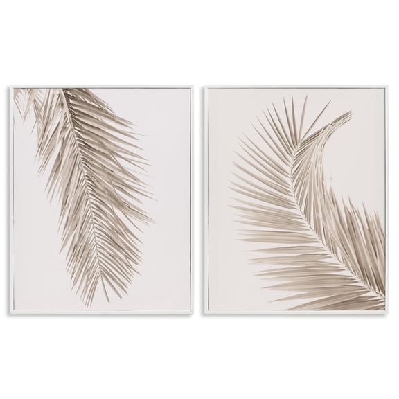 Stupell Industries Muted Neutral Brown Palms 2 Piece White Framed Giclee Art Set, design by Sisi and Seb