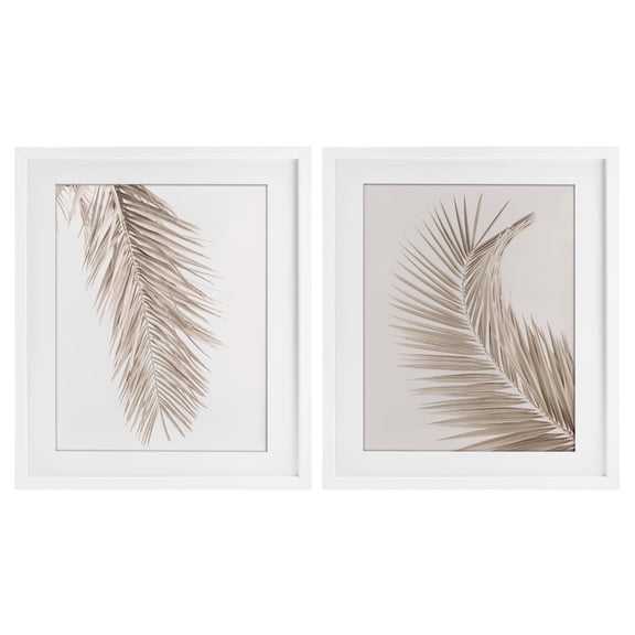 Stupell Industries Muted Neutral Brown Palms 2 Piece White Framed Print Under Glass Set, design by Sisi and Seb