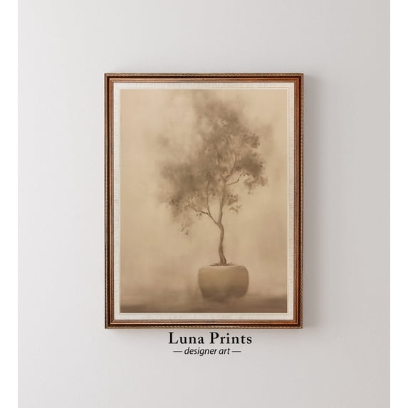 Muted Olive Tree Sketch Wall Art, Vintage Landscape In Neutral Tones ...