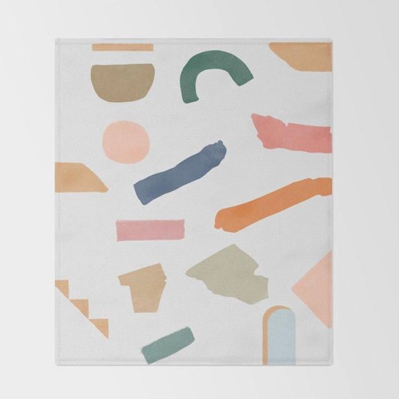 Muted Orange, Blush Pink and Teal Geometric Shapes Fleece Blanket, Polyester Fleece Fabric, 280 GSM